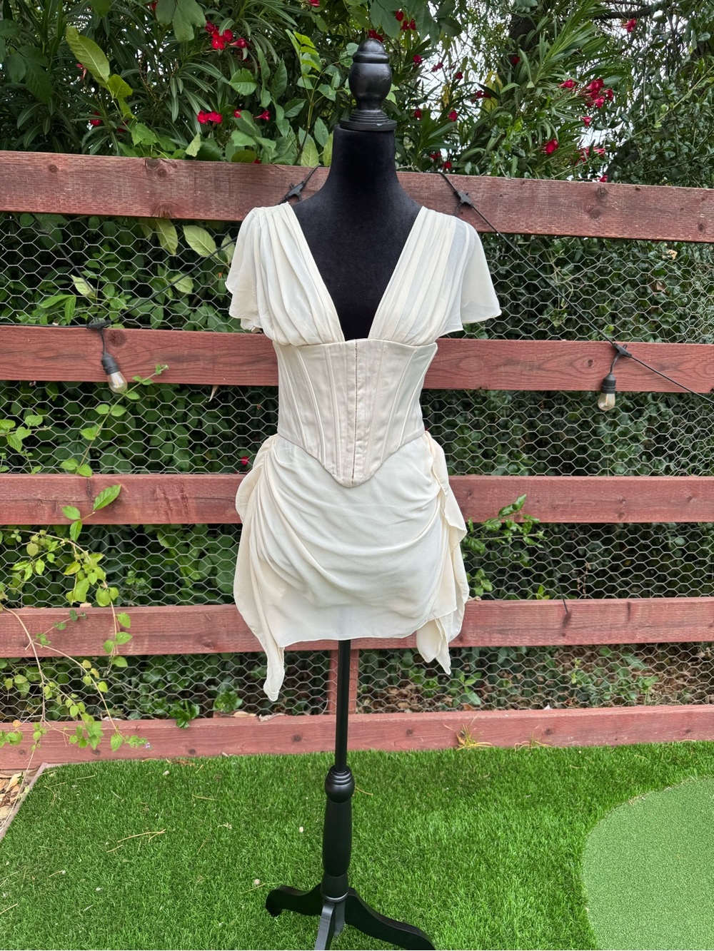 Oh Polly Cream Corset Draped Mini Dress